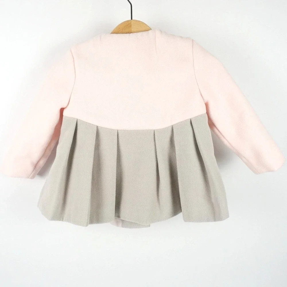 Tahari Baby Coat‎ Kids 6-9M Pink Grey Colorblock Pleated Outerwear